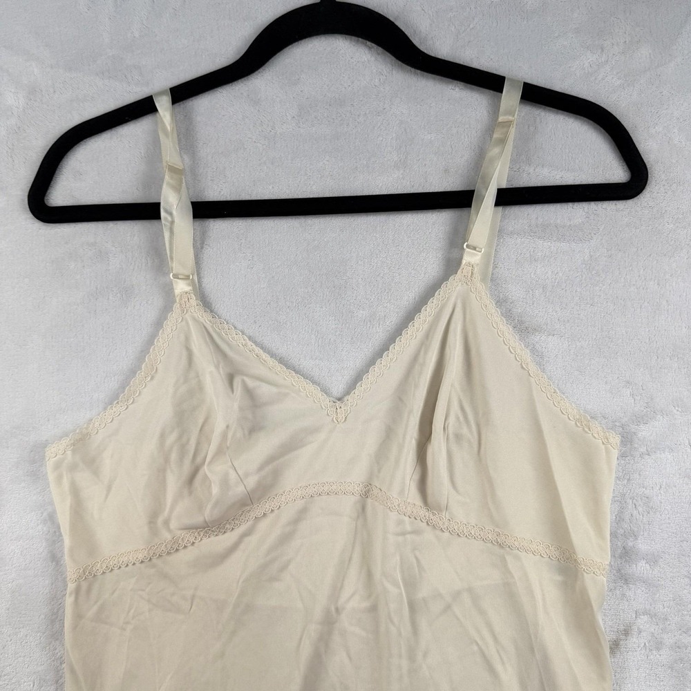 Vtg Lorraine Lace Trim Full Slip Dress 36 Tall Coquette Sheer Sleepwear Lingerie